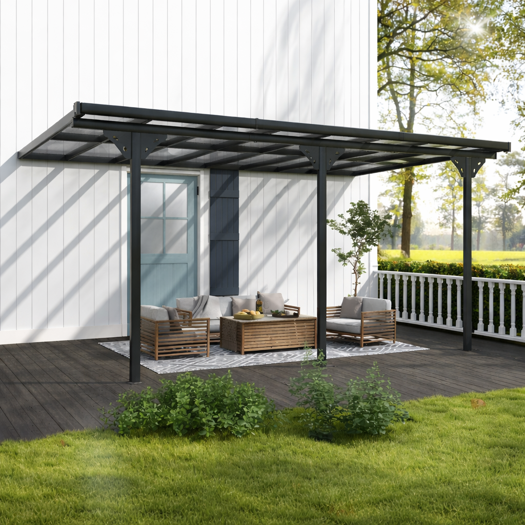 Pergola Adossée Aluminium 4,5 x 3 m Toit en Polycarbonate